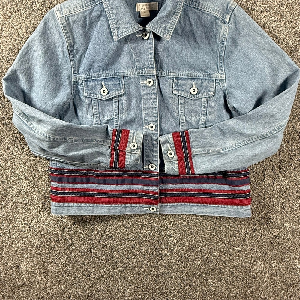 Christopher & Banks Denim Jacket Women's Medium Blue Light Wash Striped Trim - Picture 3 of 11